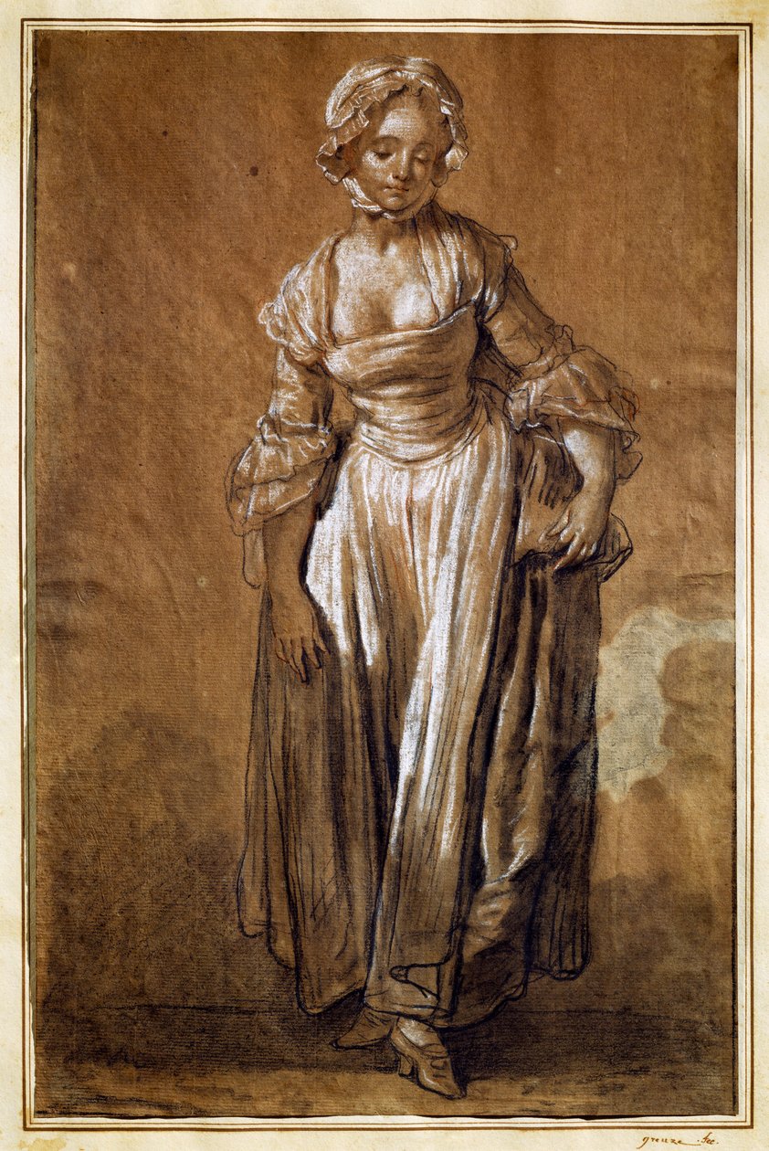 Jean-Baptiste Greuze'nin (1725-1805) çizdiği ayakta duran genç kız by Jean Baptiste Greuze