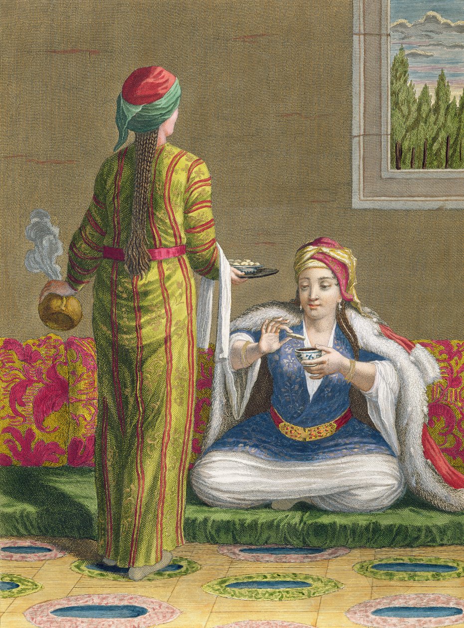 Kanepede kahve içen Türk kızı, 18. yüzyıl by Jean Baptiste Haussard