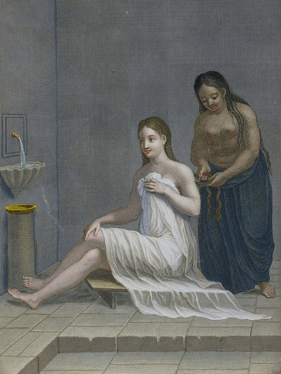 Hamamda saçlarını ören Türk kızı, 18. yüzyıl by Jean Baptiste Haussard