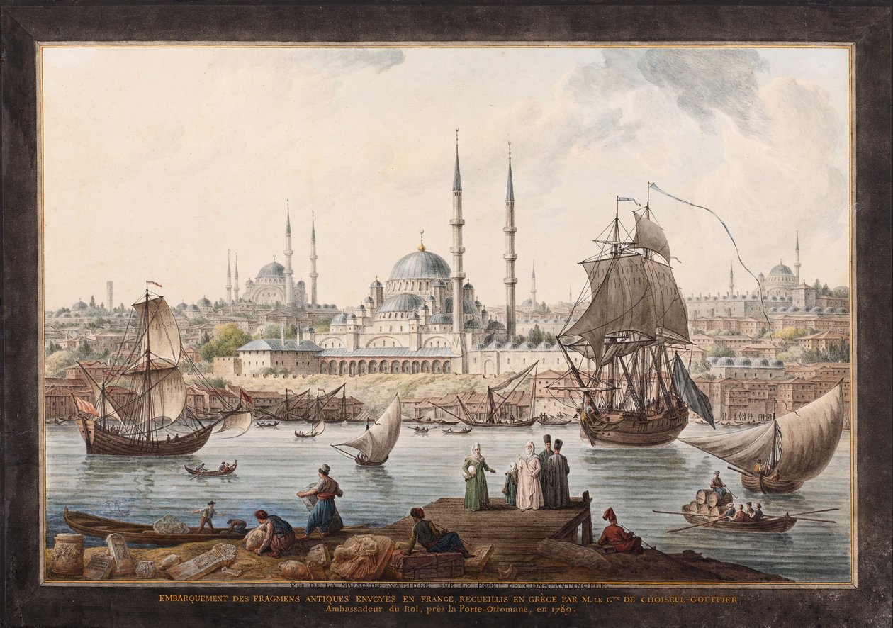 Yeni Cami ve İstanbul Limanı, 18. Yüzyılın İkinci Yarısı. by Jean Baptiste Hilair