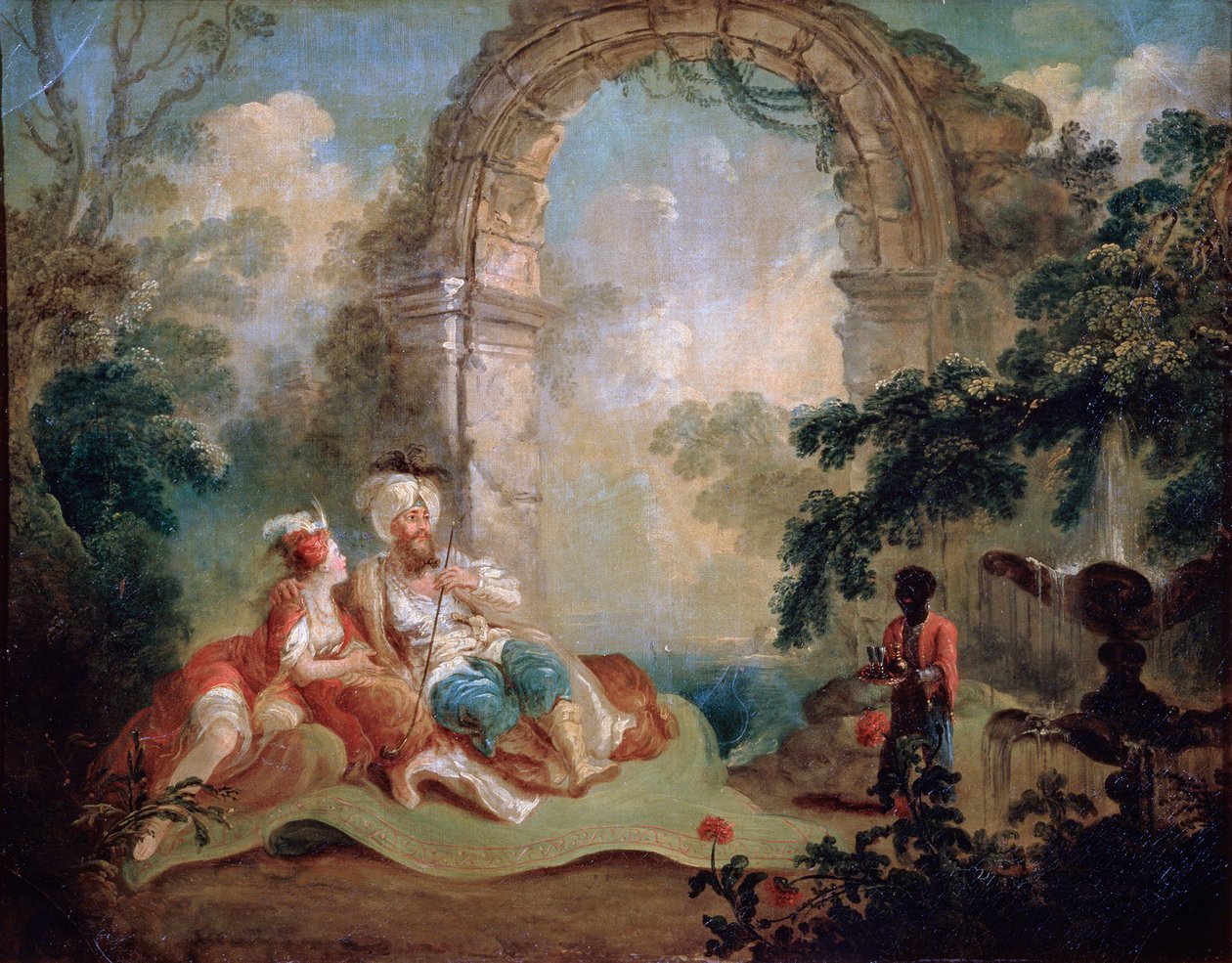 Türk Paşa ve Odalık, 18. yüzyılın sonu veya 19. yüzyılın başı.. by Jean Baptiste Hilair