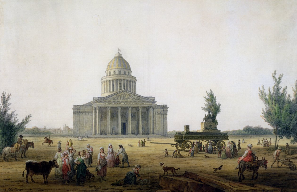Jean-Jacques Rousseau (1712-78) heykelini taşıyan bir araba ile Paris