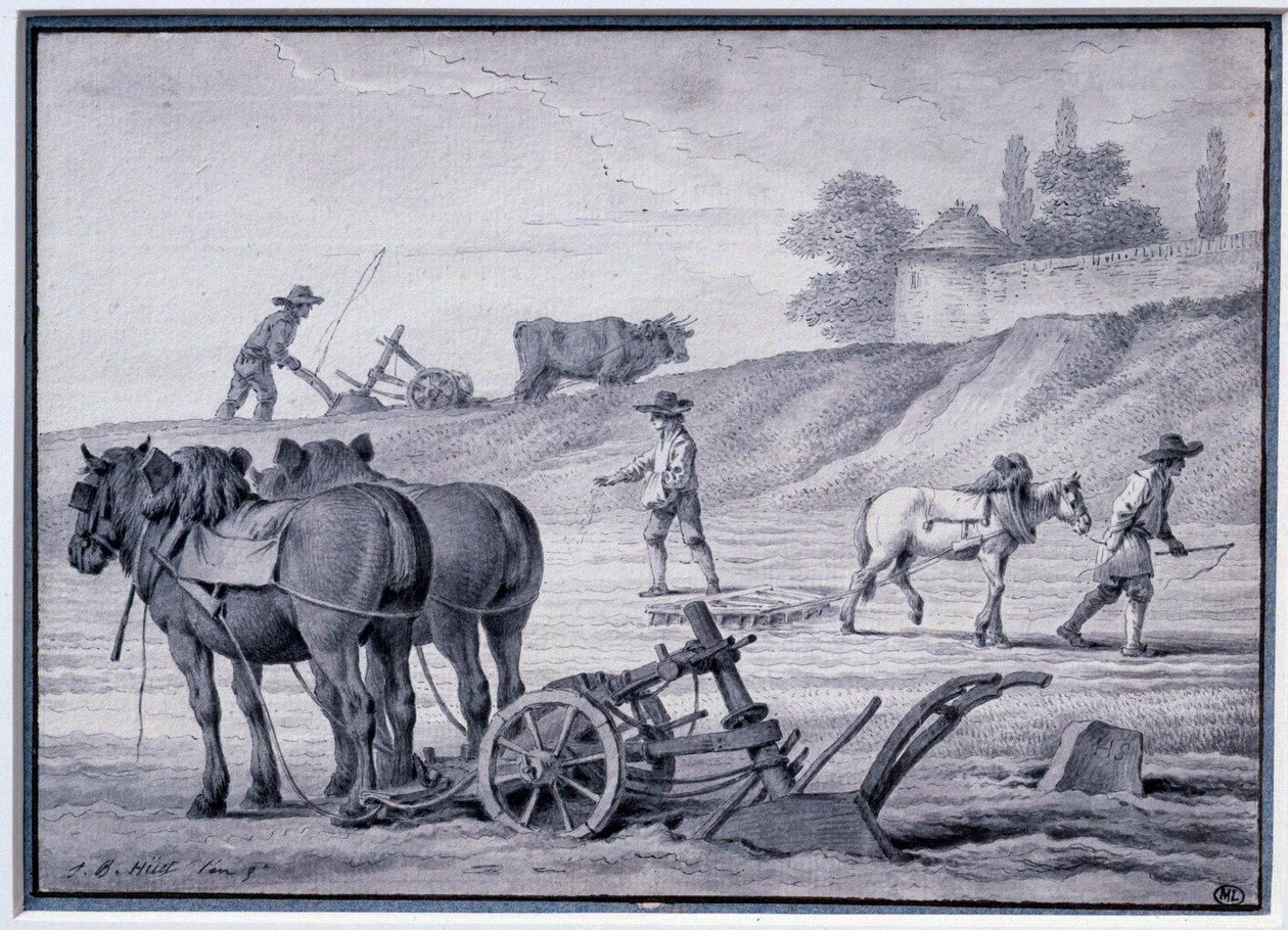Tarım: çiftçilik sahnesi. Jean Baptiste Huet (1745-1811) tarafından çizim 18. yüzyıl Paris, Louvre Müzesi by Jean Baptiste Huet