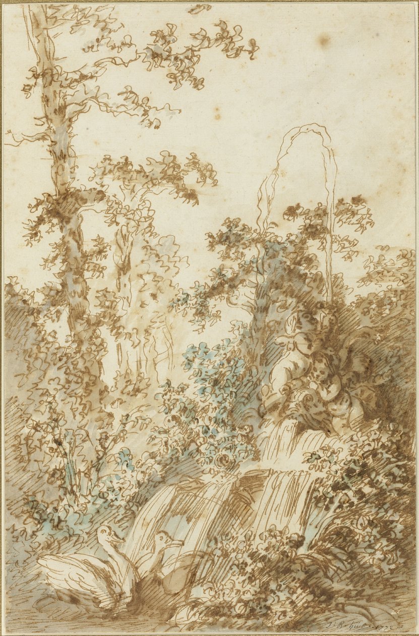Fıskiyeli Capriccio ve Yüzen Kuğular by Jean Baptiste Huet