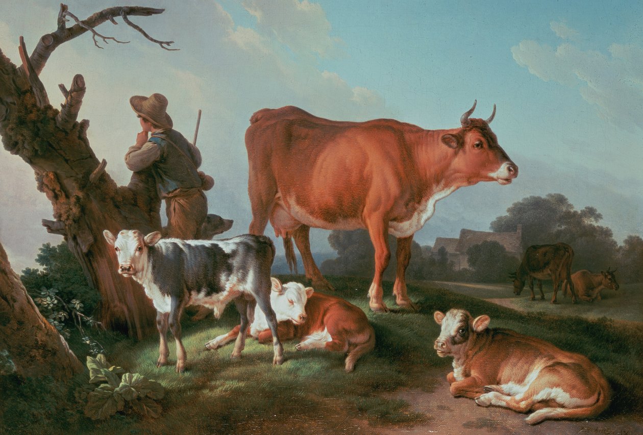 Bir inek ile pastoral sahne by Jean Baptiste Huet