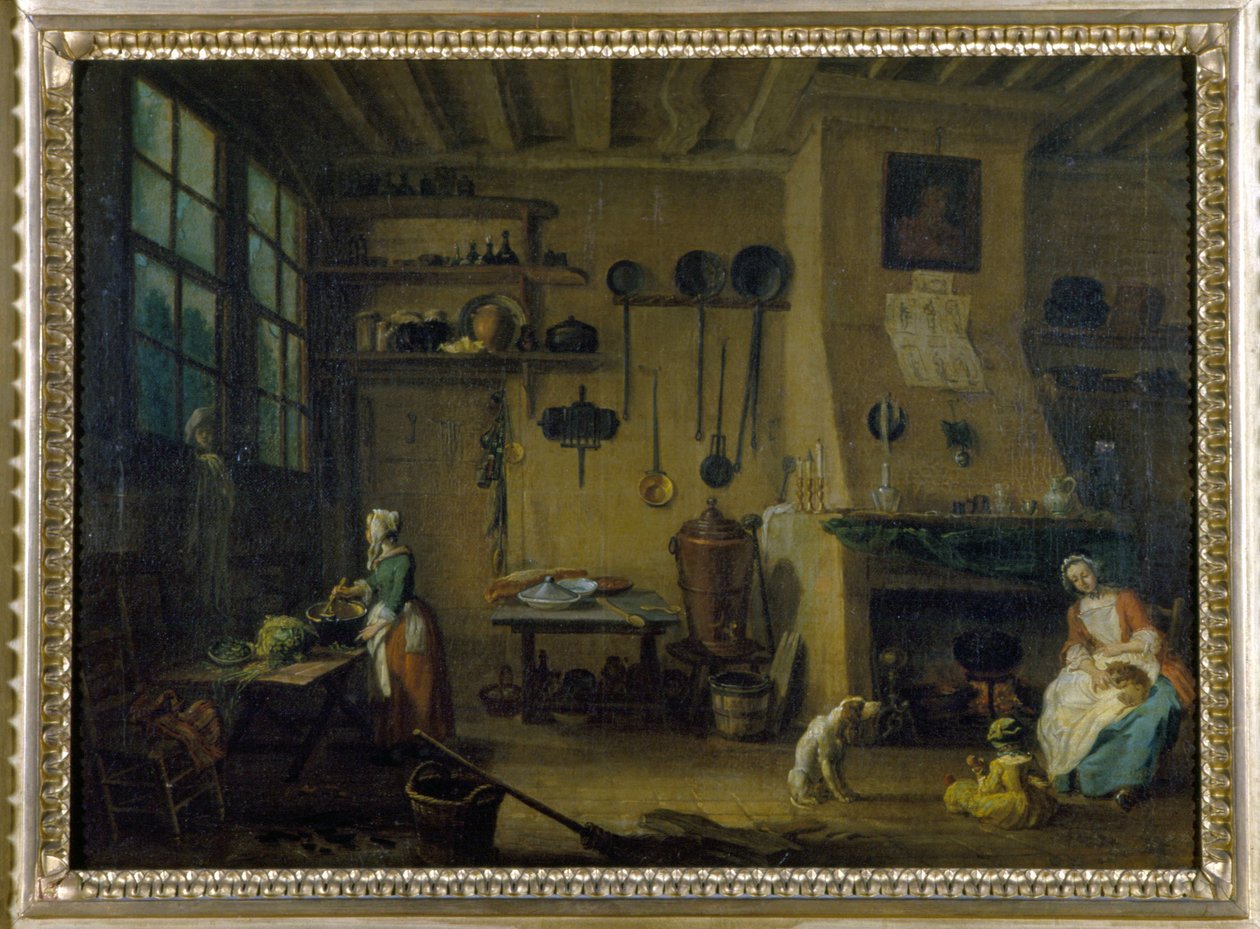 Burjuva mutfağı - J.B Lallemand (1716 - 1803) tarafından yapılan resim, 17. yüzyılın sonları, Dijon Güzel Sanatlar Müzesi. by Jean Baptiste Lallemand