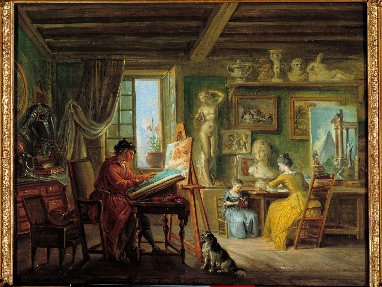 Ressamın atölyesi Resim Jean Baptiste Lallemand (1710-1803) 18. yüzyıl Dijon, Güzel Sanatlar Müzesi by Jean Baptiste Lallemand