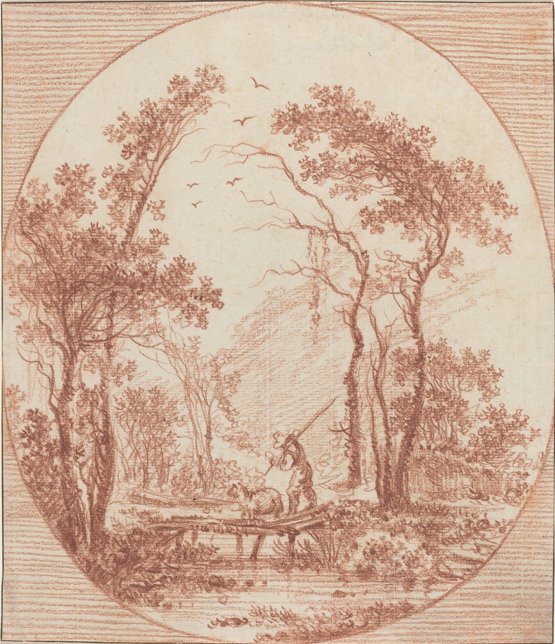 Bir Çiftçi ve Bir Koyun Rustik Bir Köprüden Geçiyor by Jean Baptiste Le Prince