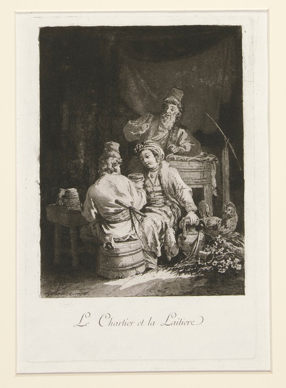 La vertu au kabare (Kabaredeki Erdem) ve Le charretier et la laitiere (Carter ve Dairywoman) by Jean Baptiste Le Prince