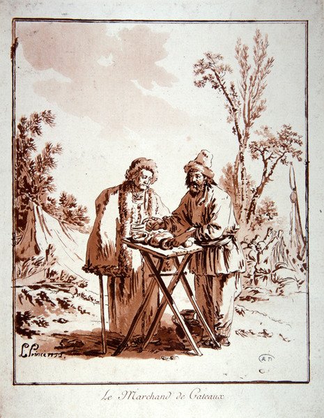 Le Marchand de Gateaux (aquatint) by Jean Baptiste Le Prince