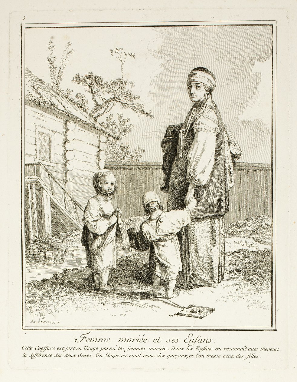 Evli Kadın ve Çocukları, Kuzey Halklarının Çeşitli Giysilerinden Beşinci Tabak by Jean Baptiste Le Prince