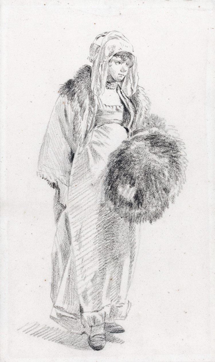 Kürk manşonu olan Rus kadın Le Prince, Jean-Baptiste (1734-1781), 1758 ve 1761 Arası - Kağıt üzerine siyah tebeşir, 22,9x13,8 - Özel Koleksiyon by Jean Baptiste Le Prince