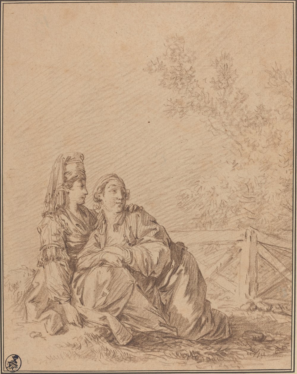Manzarada Oturan İki Rus by Jean Baptiste Le Prince