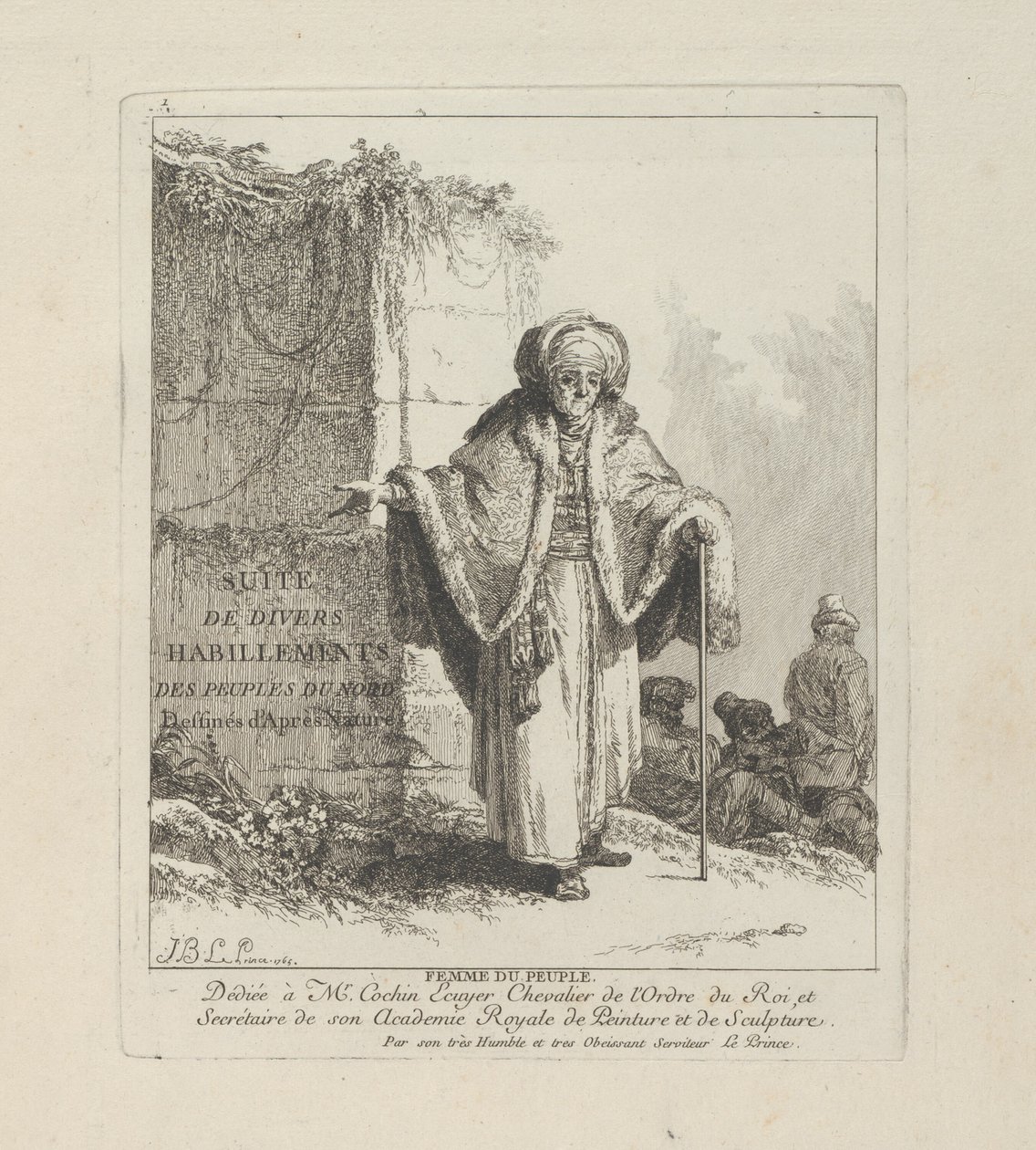 Halkın Kadını, Kuzey Halklarının Çeşitli Giysilerinden bir tabak by Jean Baptiste Le Prince