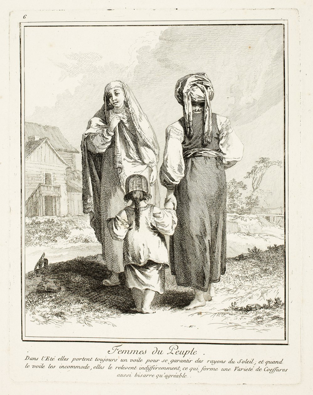 Halkın Kadınları, Kuzey Halklarının Çeşitli Giysilerinden altıncı plaka by Jean Baptiste Le Prince