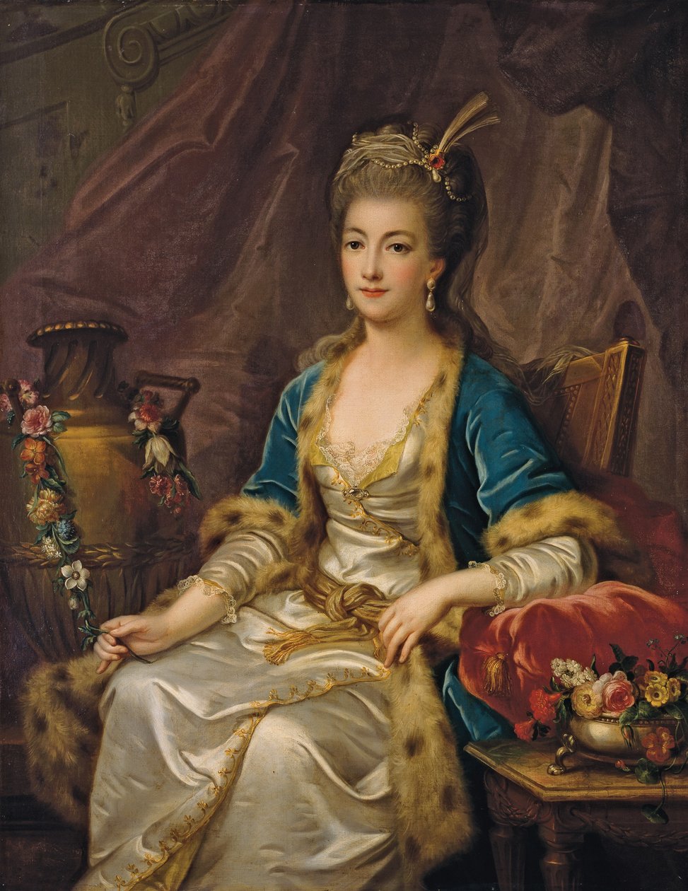 "A la russe" giyinmiş oturan bir kadının portresi by Jean Baptiste Leprince