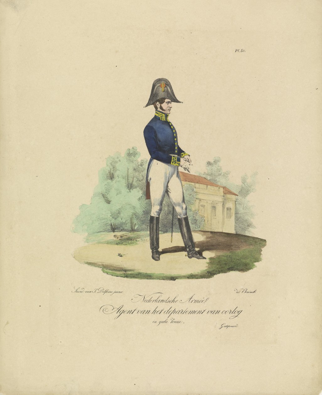 Savaş Departmanı Temsilcisi, 1820-1825 Nederlandsche Armée Savaş Departmanı Ajanı gala üniformalı (nesnedeki başlık) Hollanda Krallığı