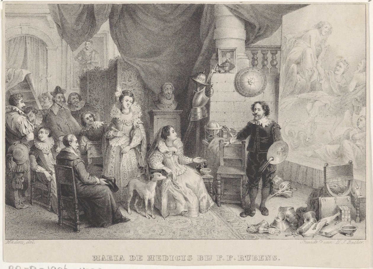 Stüdyosunda Rubens ile Maria de Medici by Jean Baptiste Madou
