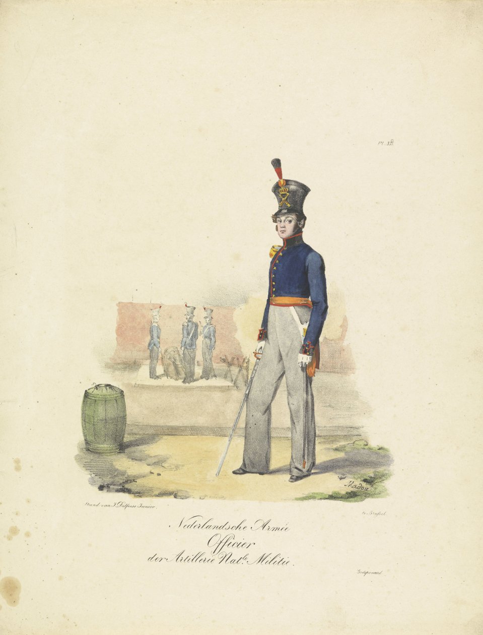 Topçu Subayı, 1820-1825 Nederlandsche Armée Officier der Artillerie Nat.le Militie (nesne üzerindeki başlık) Hollanda Krallığı