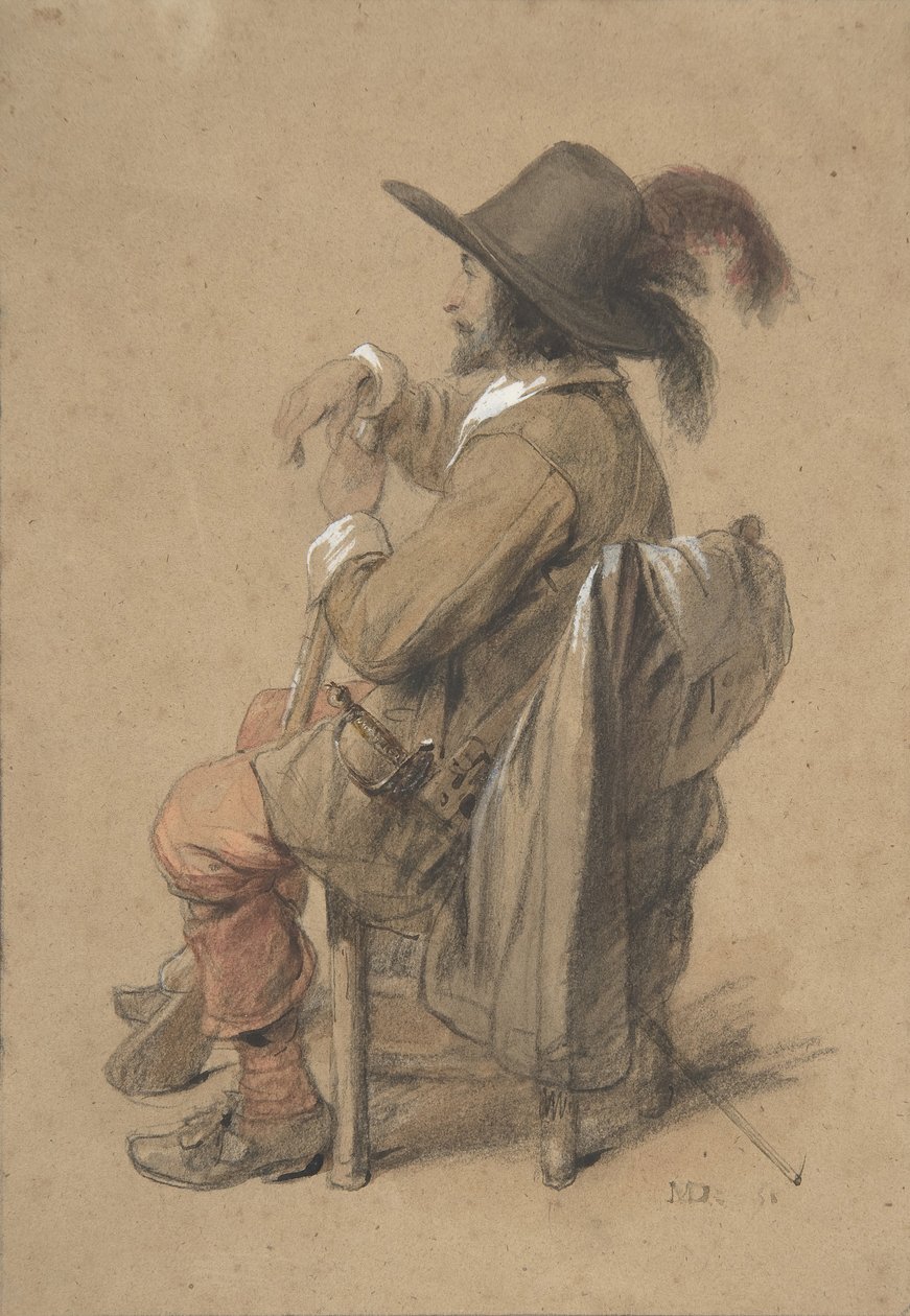Oturan Cavalier, 19. yüzyılın ortalarında. by Jean Baptiste Madou
