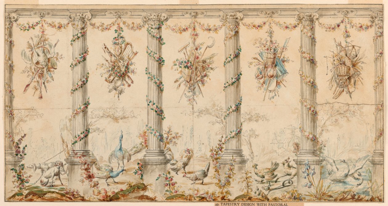 Çizim, Çiftlik Yaşamına Adanmış Goblen Projesi, 1780-95 by Jean Baptiste Marie Huet