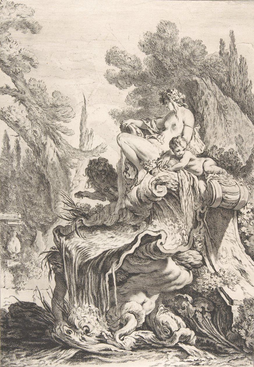 Oturan Su Perisi Bir deniz kabuğu üzerine oturtulmuş bir naiadlı bir çeşme, yaklaşık. 1740. by Jean Baptiste Marie Pierre