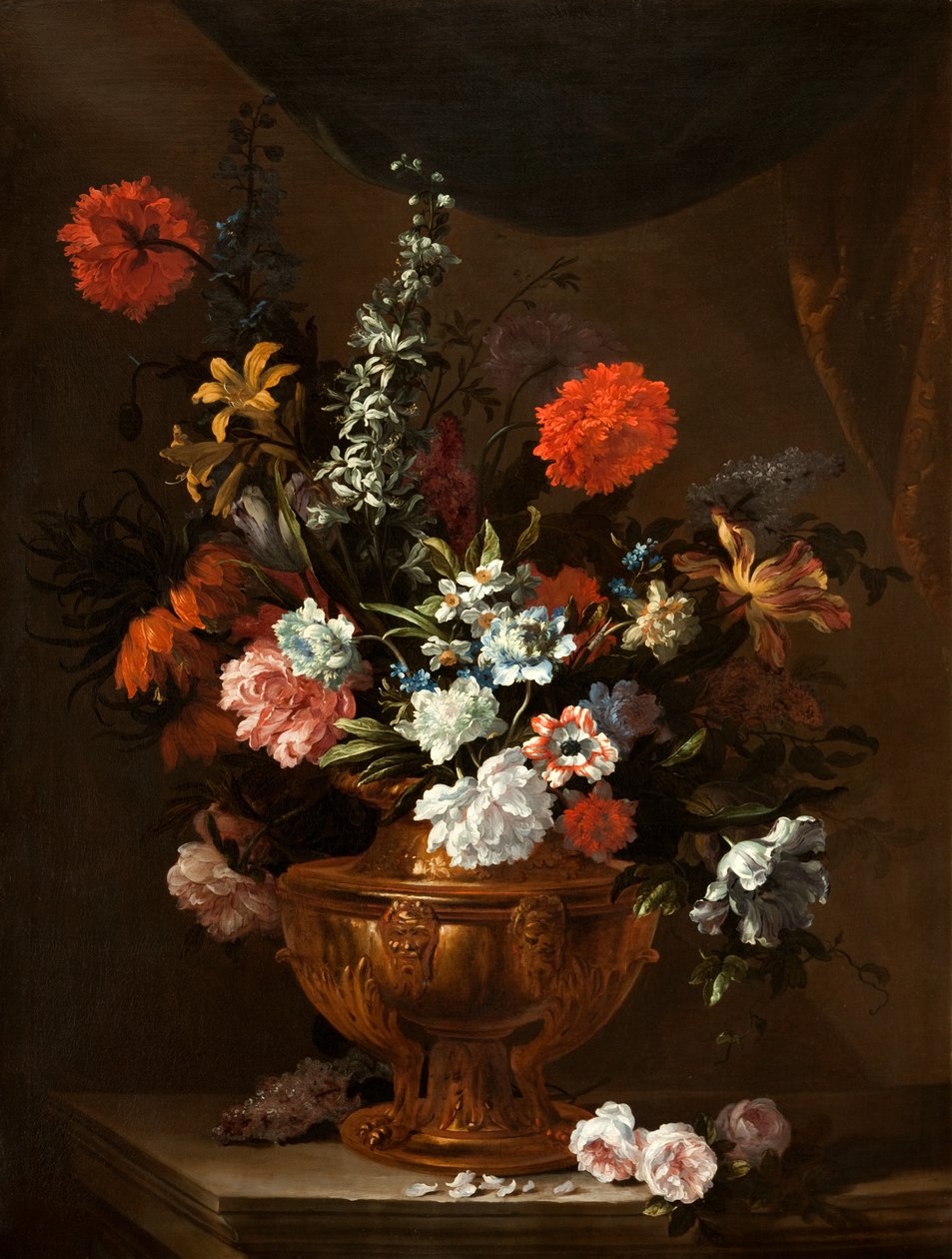 Heykel Vazoda Çiçekler by Jean Baptiste Monnoyer