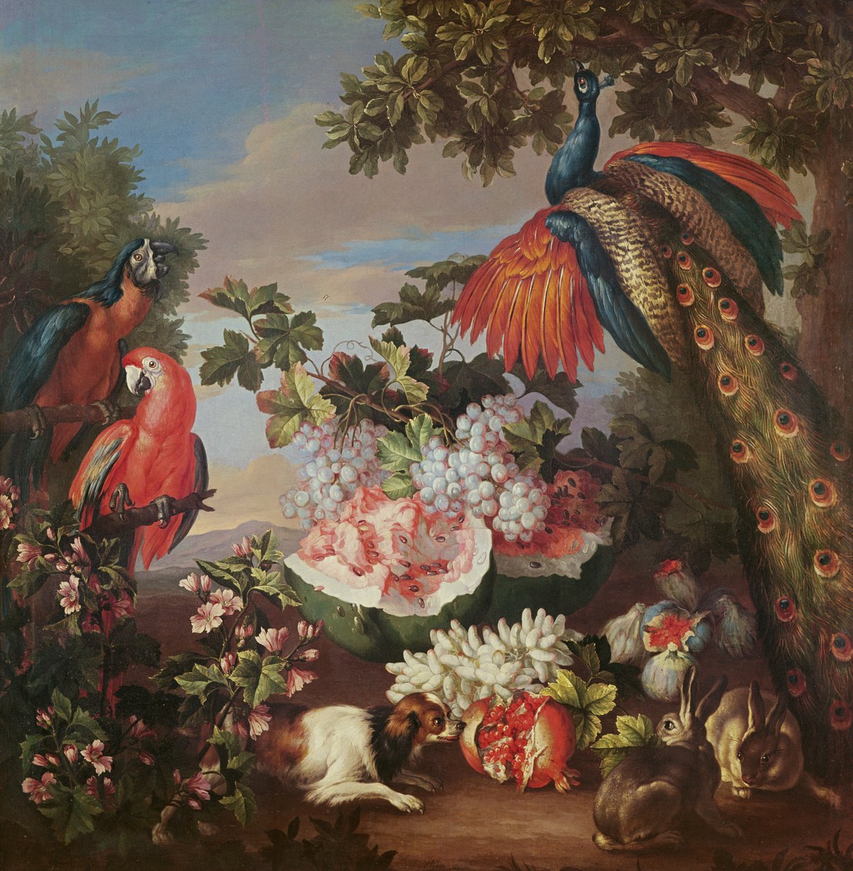Peyzajda Meyve ve Egzotik Kuşlar by Jean Baptiste Monnoyer