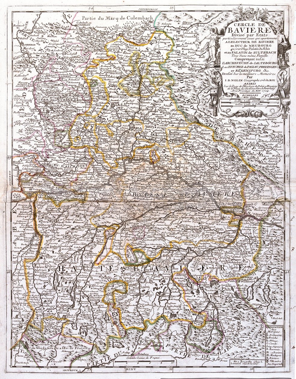 Bavyera (Almanya) Haritası (Gravür by Jean Baptiste Nolin
