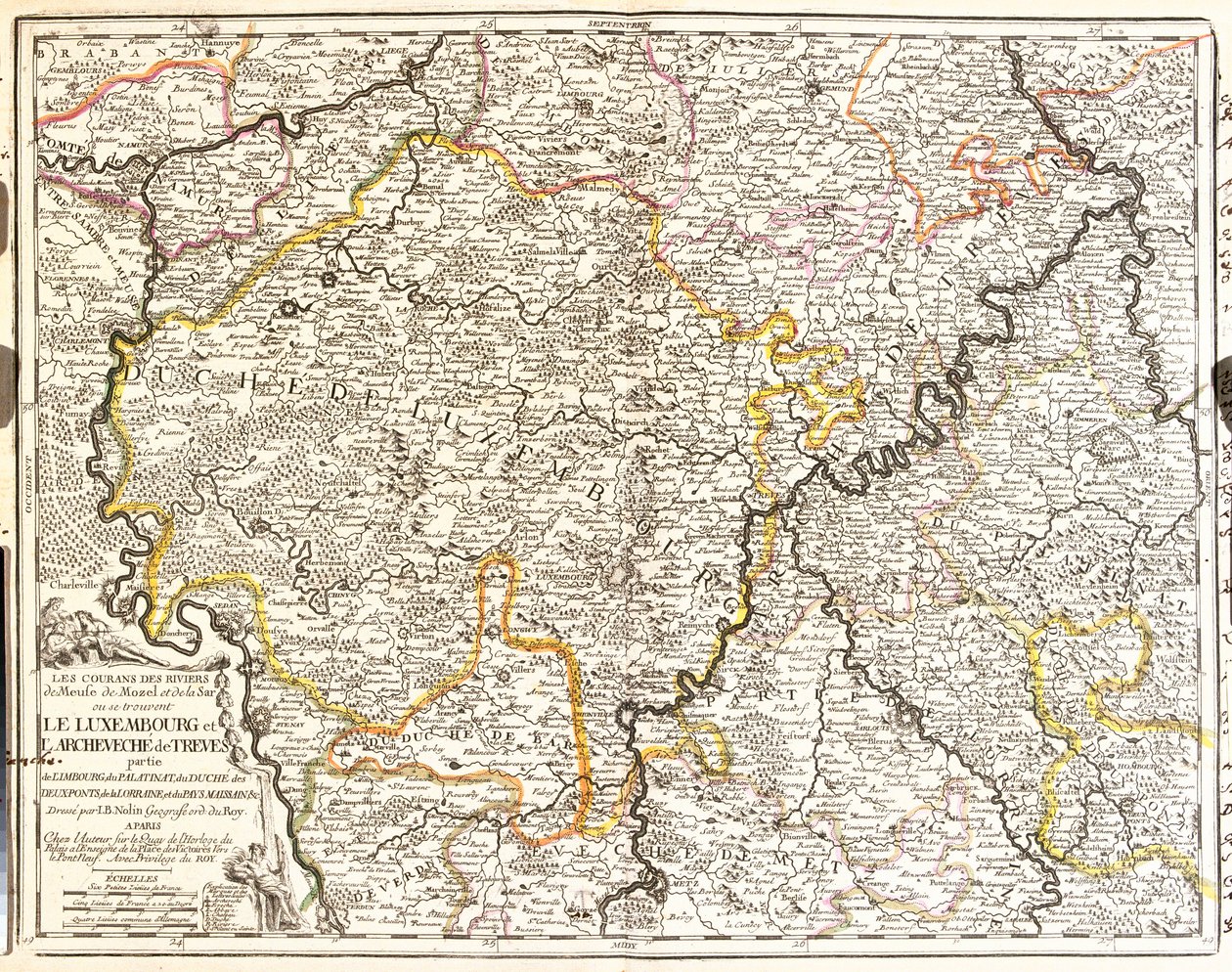 Lüksemburg ve Treves (Almanya) piskoposluk haritası (Gravür by Jean Baptiste Nolin