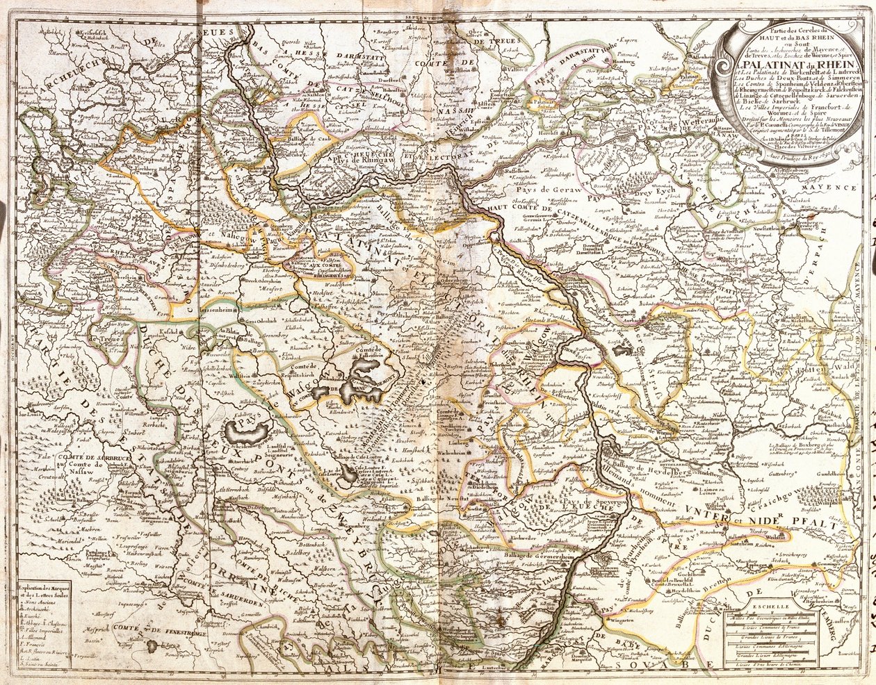 Rheinland-Pfalz Haritası ve Bavyera (Almanya) parçası (Gravür by Jean Baptiste Nolin