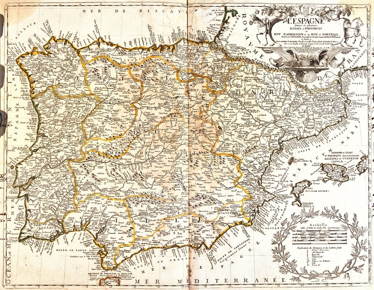 İspanya ve Portekiz Haritası (Gravür by Jean Baptiste Nolin