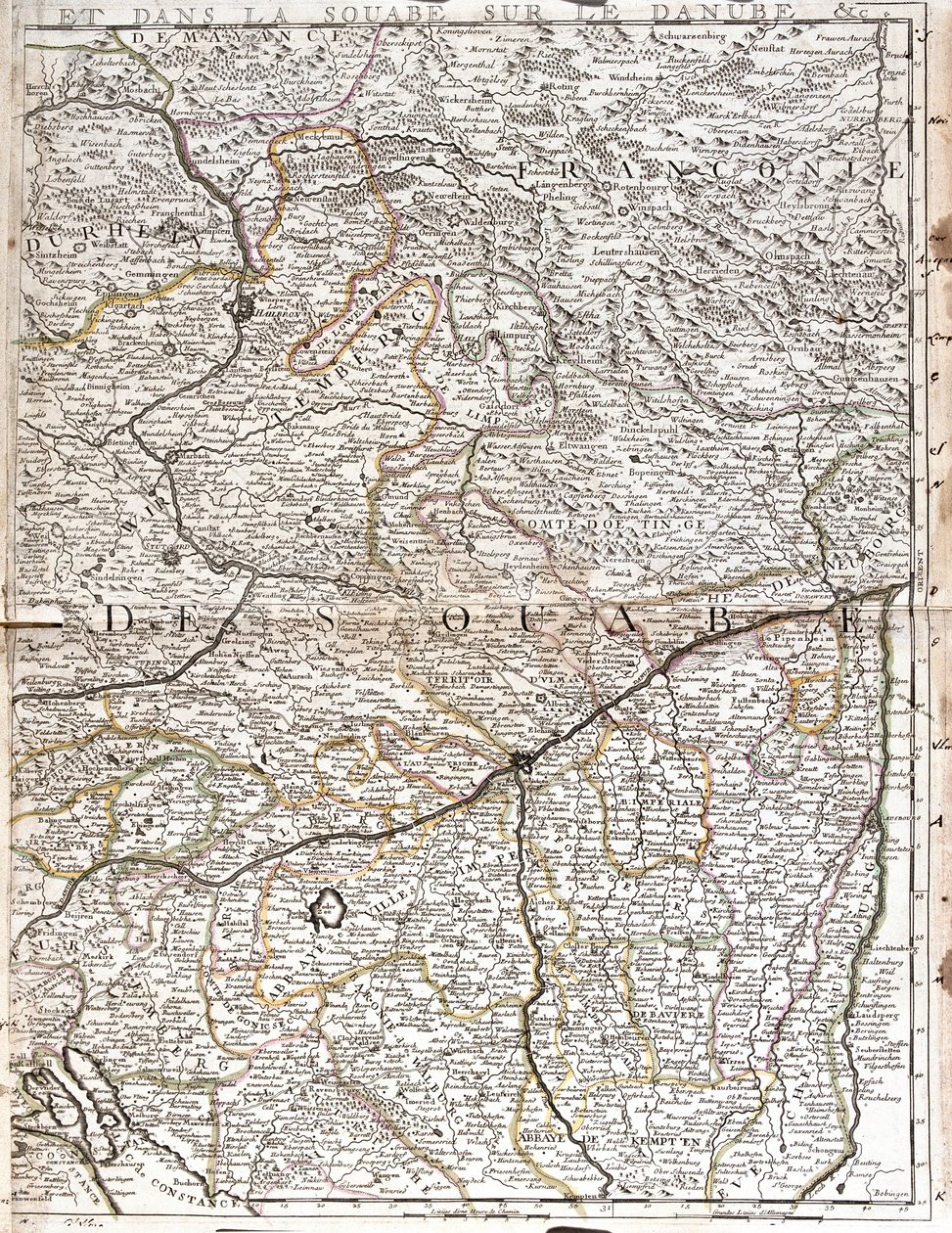 Swabia (Almanya) Haritası (Gravür by Jean Baptiste Nolin