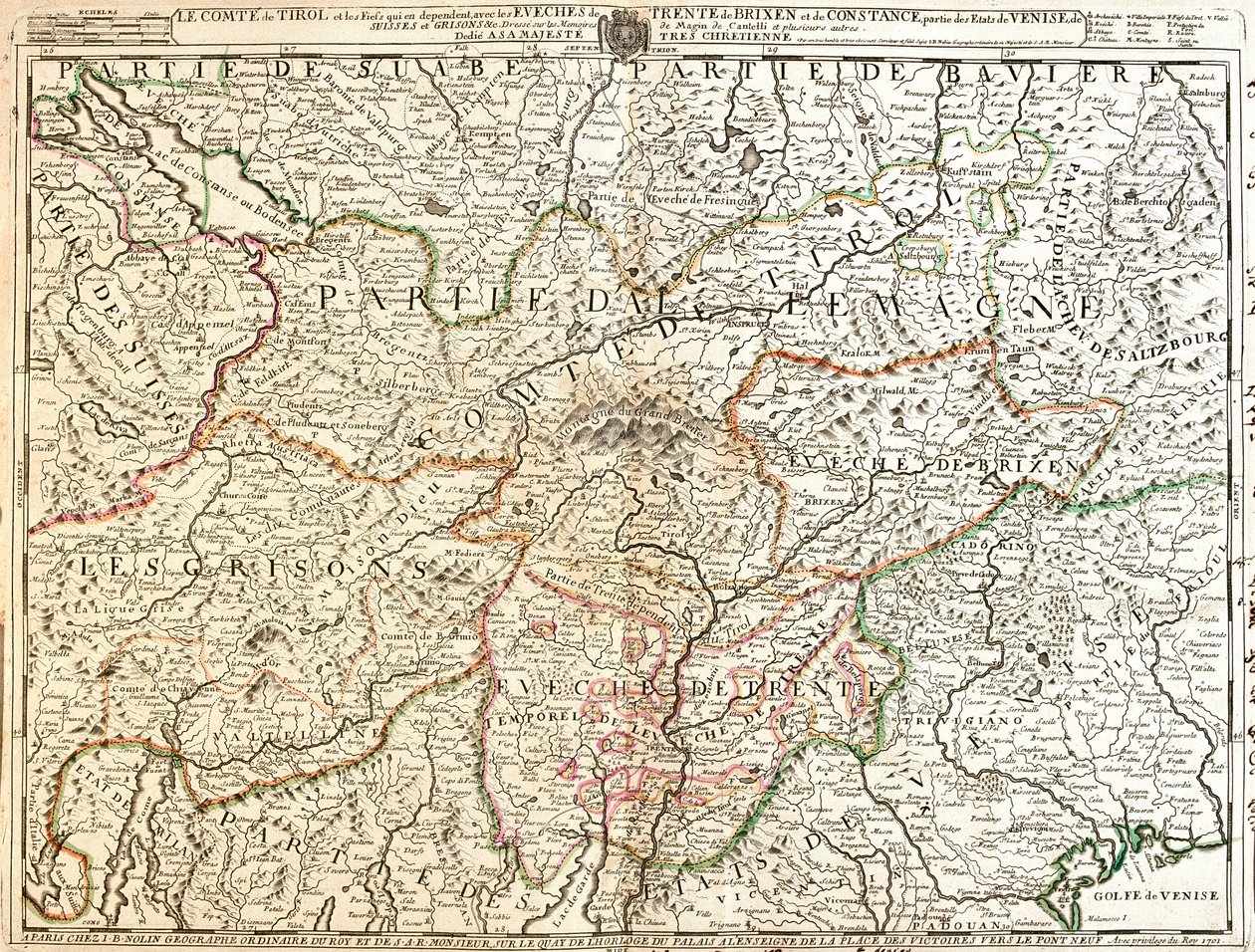Tirol Eyaleti (Almanya) Haritası (Gravür by Jean Baptiste Nolin