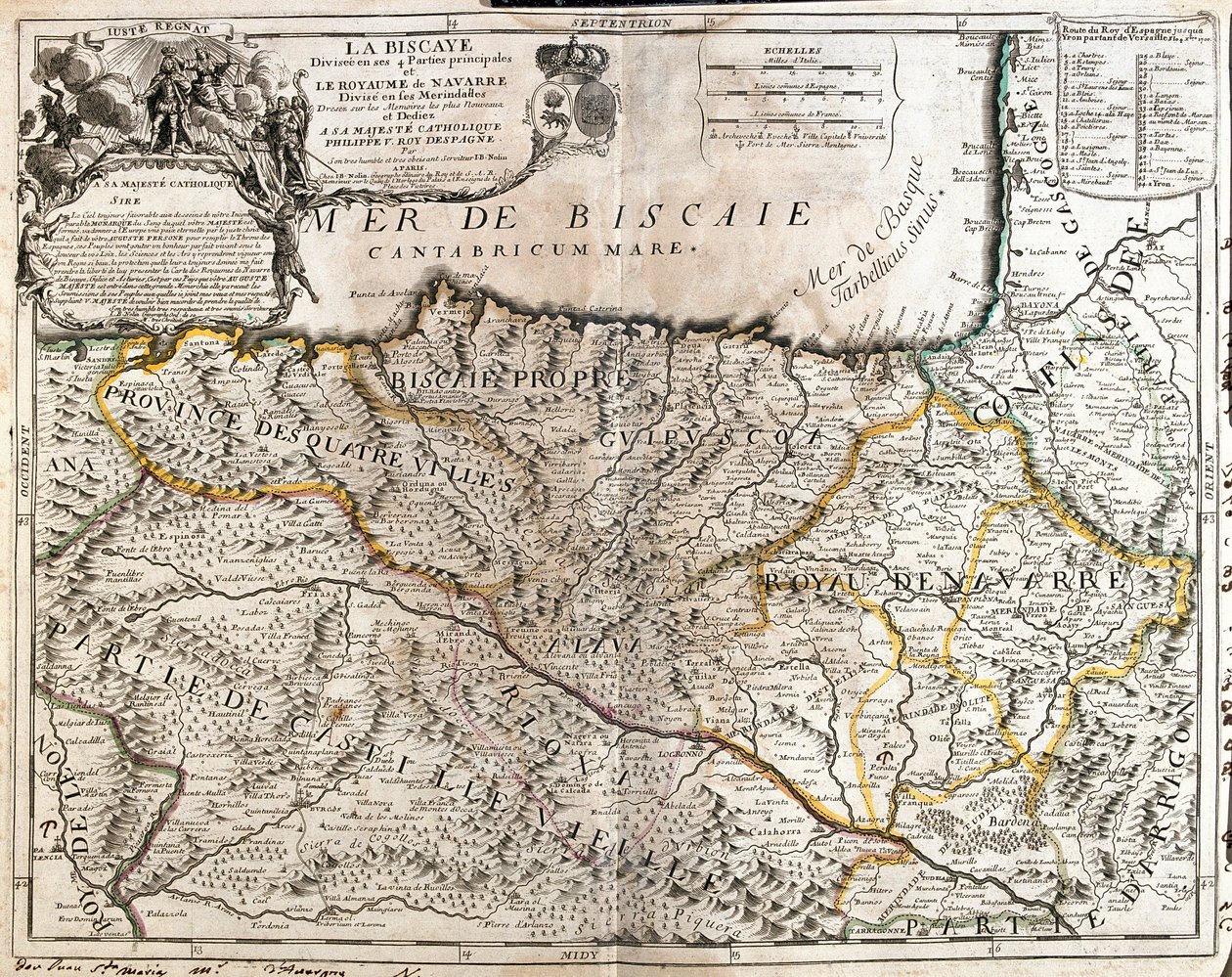 Biscay Eyaleti (İspanya) ve Navarre Krallığı (Fransa) Haritası (Gravür by Jean Baptiste Nolin