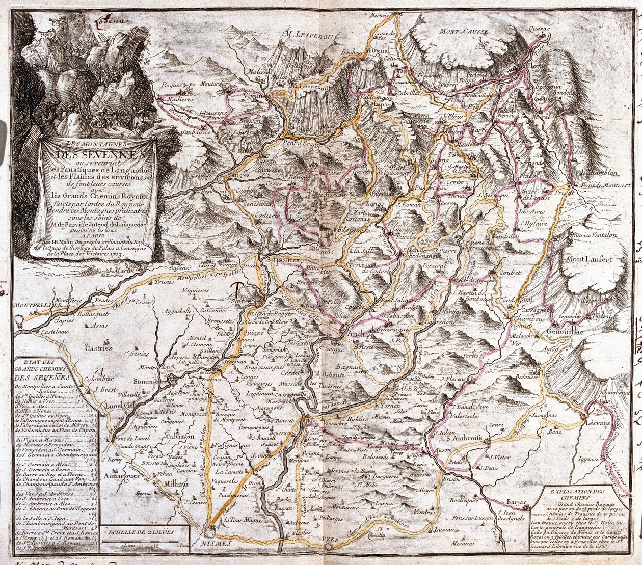 Cevennes Haritası (Fransa) (Gravür by Jean Baptiste Nolin