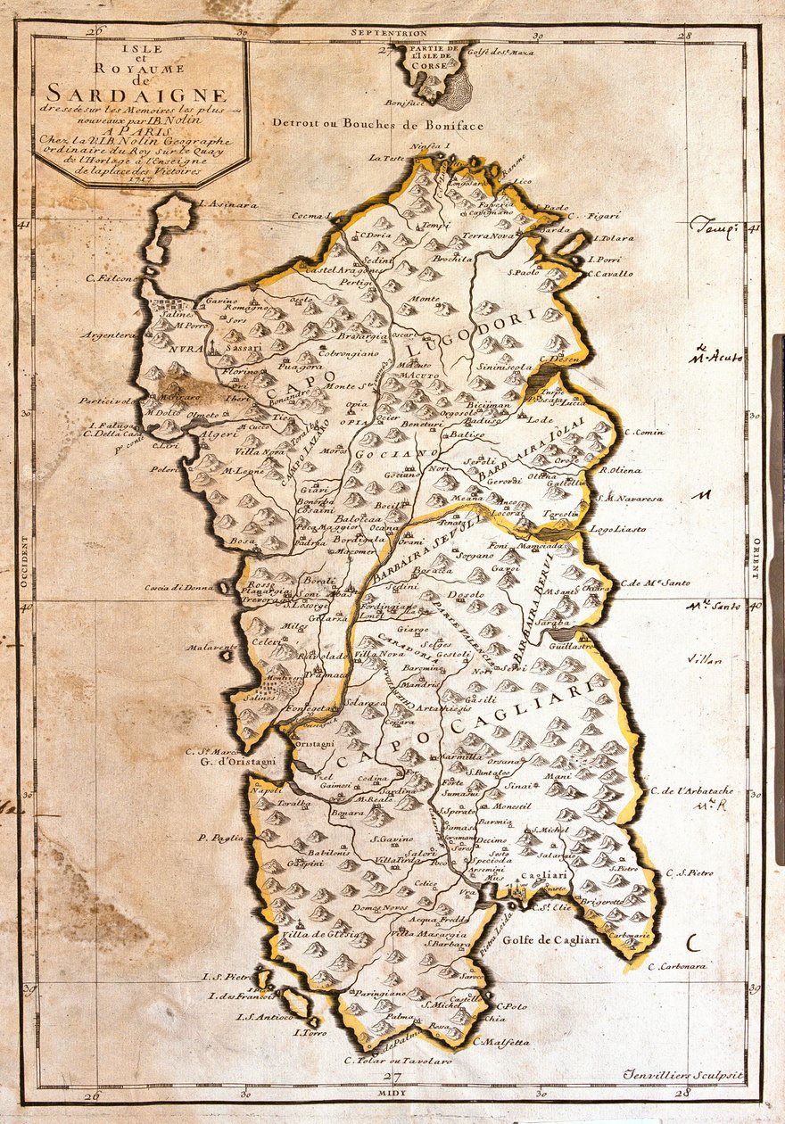 Sardunya Krallığı Haritası (İtalya) (Gravür by Jean Baptiste Nolin