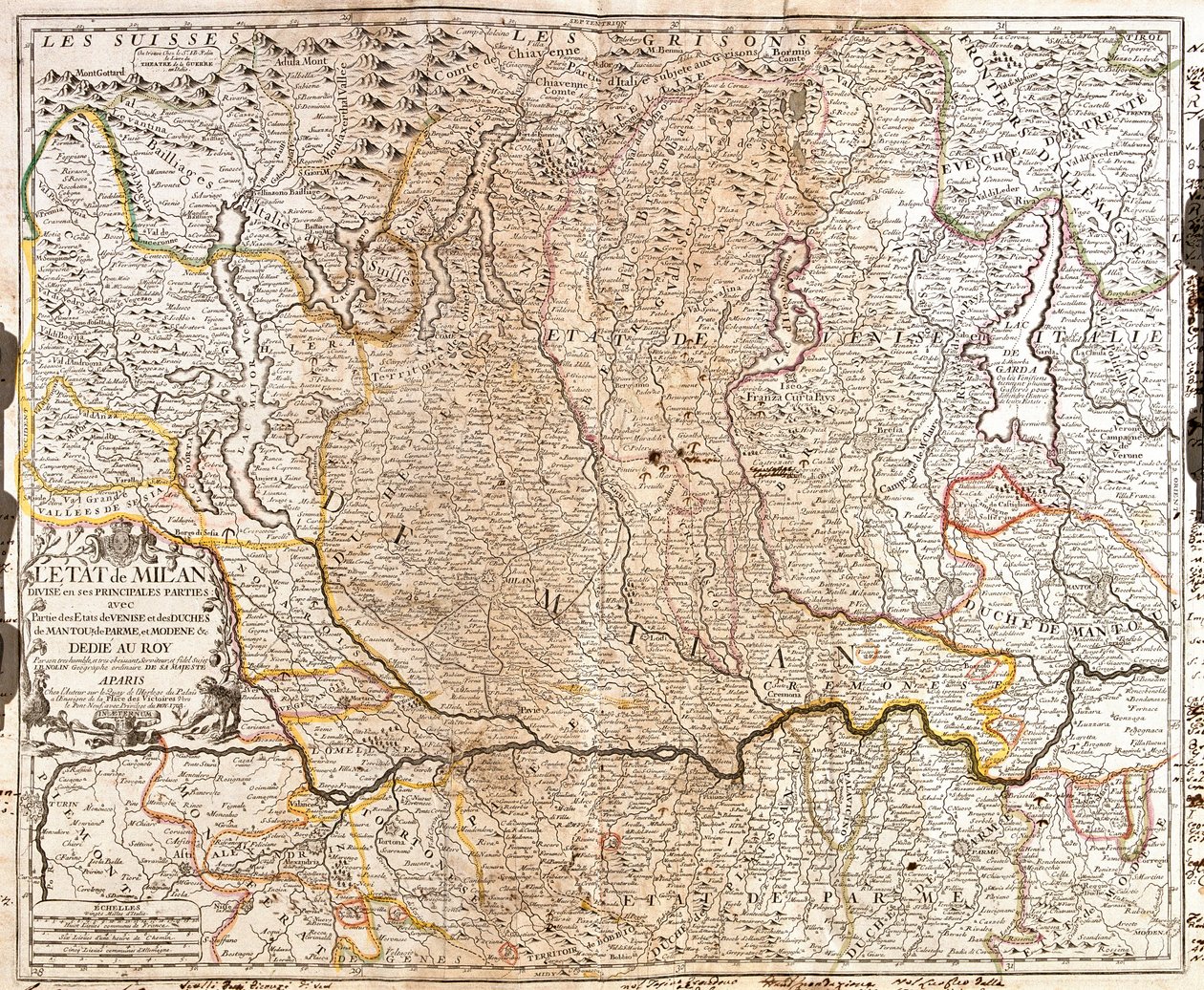 Milano (İtalya) bölgesinin haritası (Gravür by Jean Baptiste Nolin