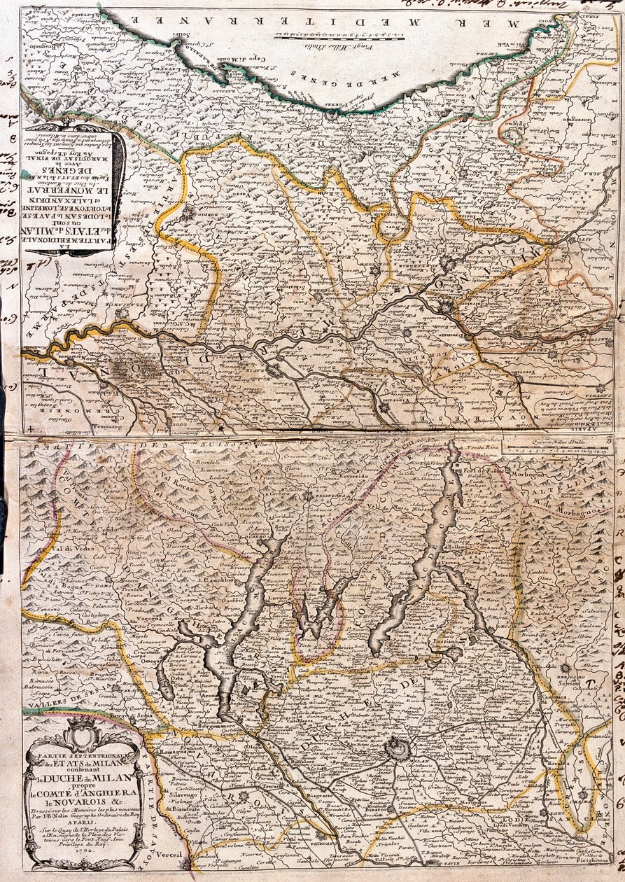 Milano (İtalya) bölgesinin haritası (Gravür by Jean Baptiste Nolin