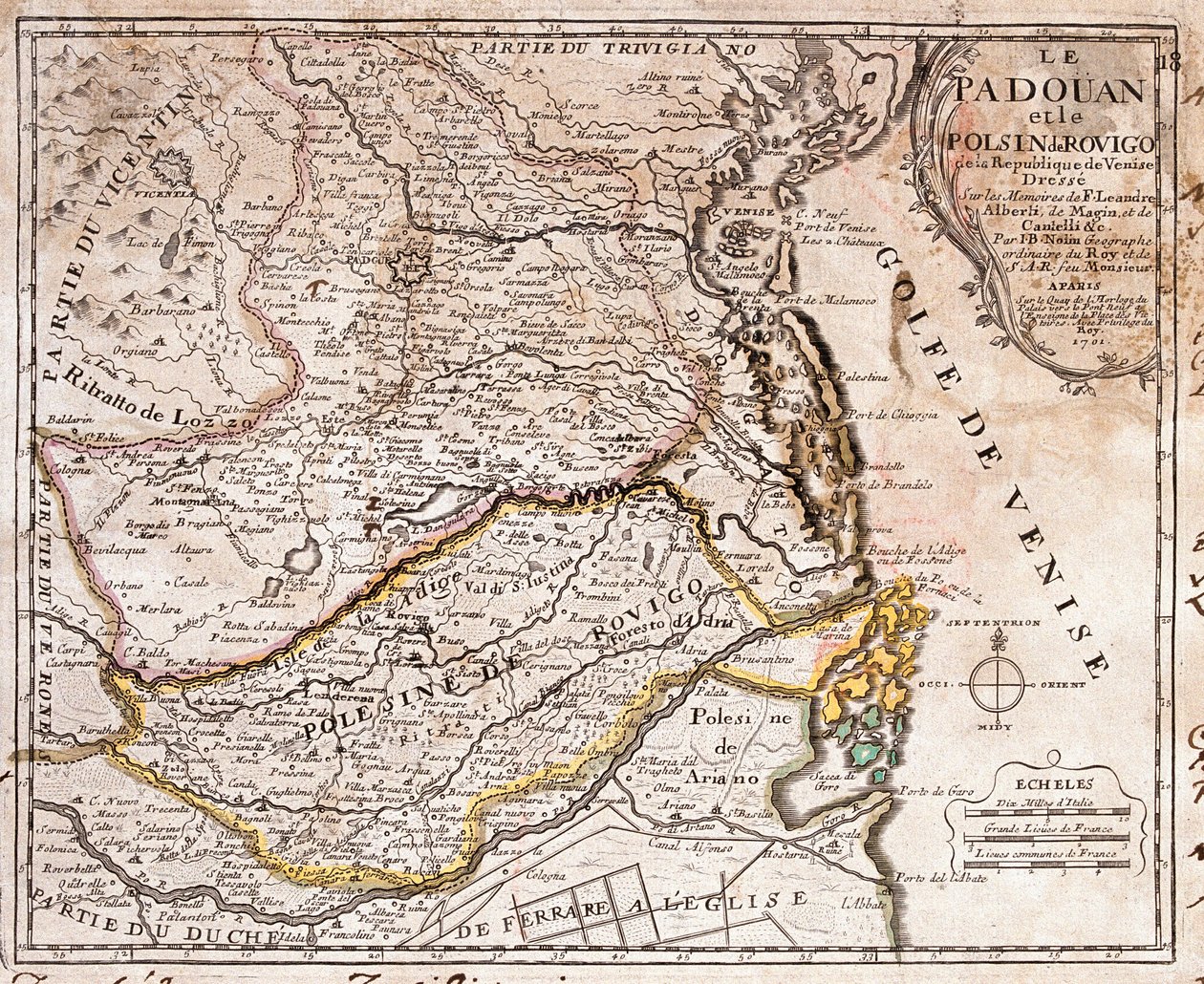 Padua ve Polesine (İtalya) bölgesinin haritası (Gravür by Jean Baptiste Nolin