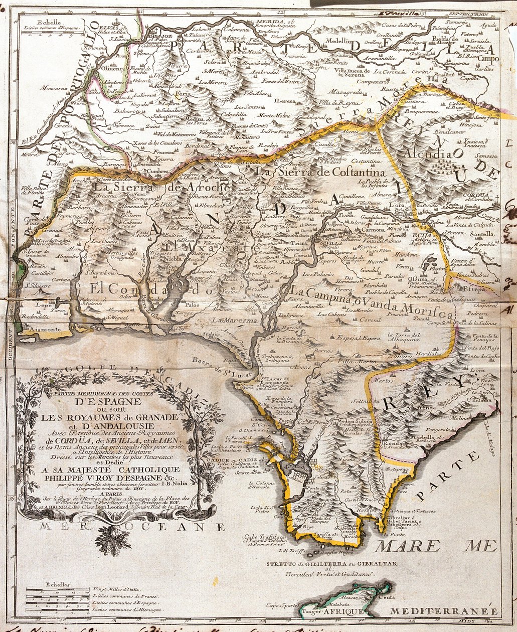 Granada ve Endülüs (İspanya) krallıklarının haritası (Gravür by Jean Baptiste Nolin