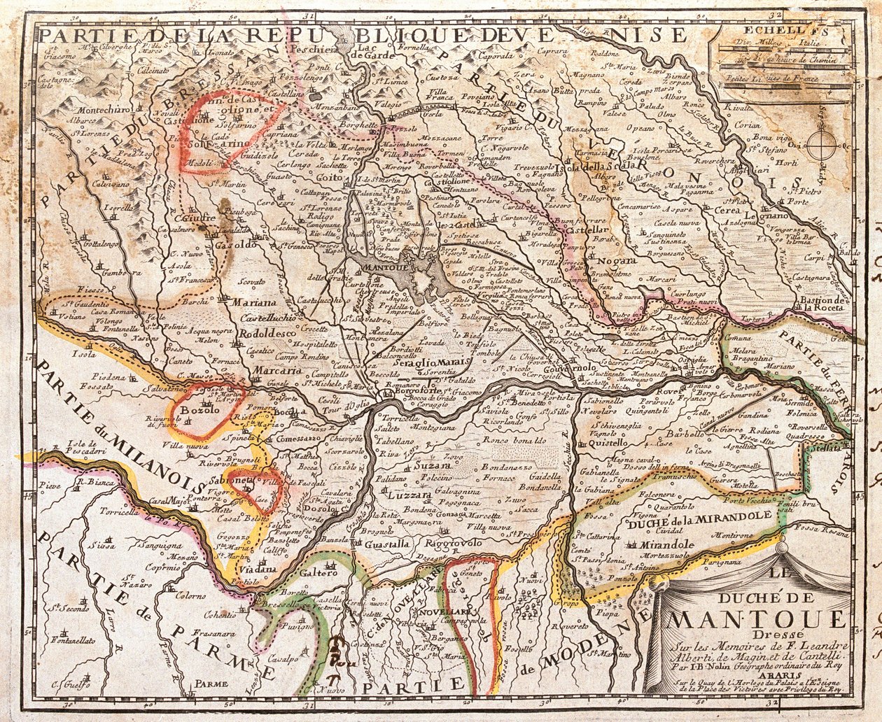 Mantova (İtalya) eyaletinin haritası (Gravür by Jean Baptiste Nolin