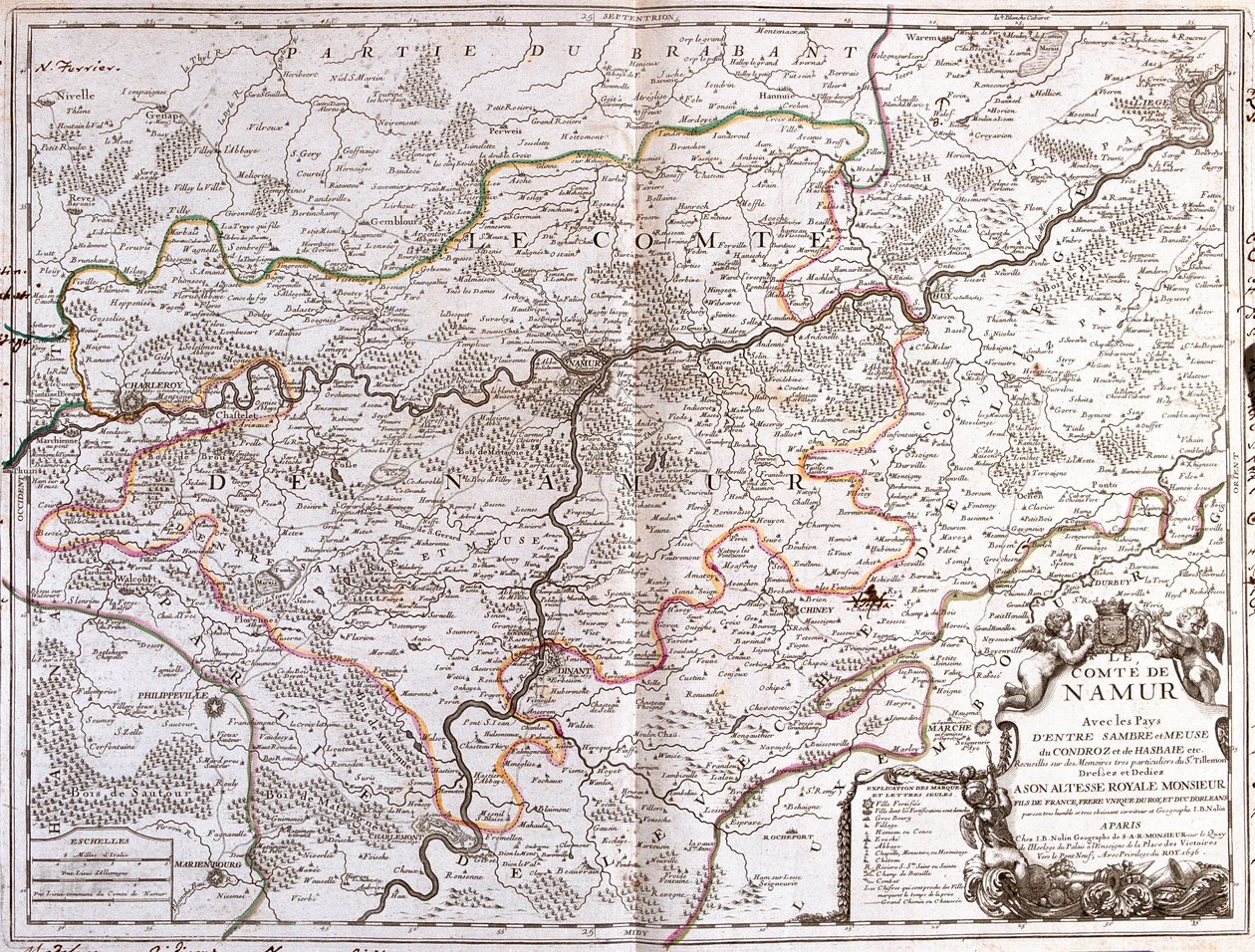 Namur (Belçika) eyaletinin haritası (Gravür by Jean Baptiste Nolin