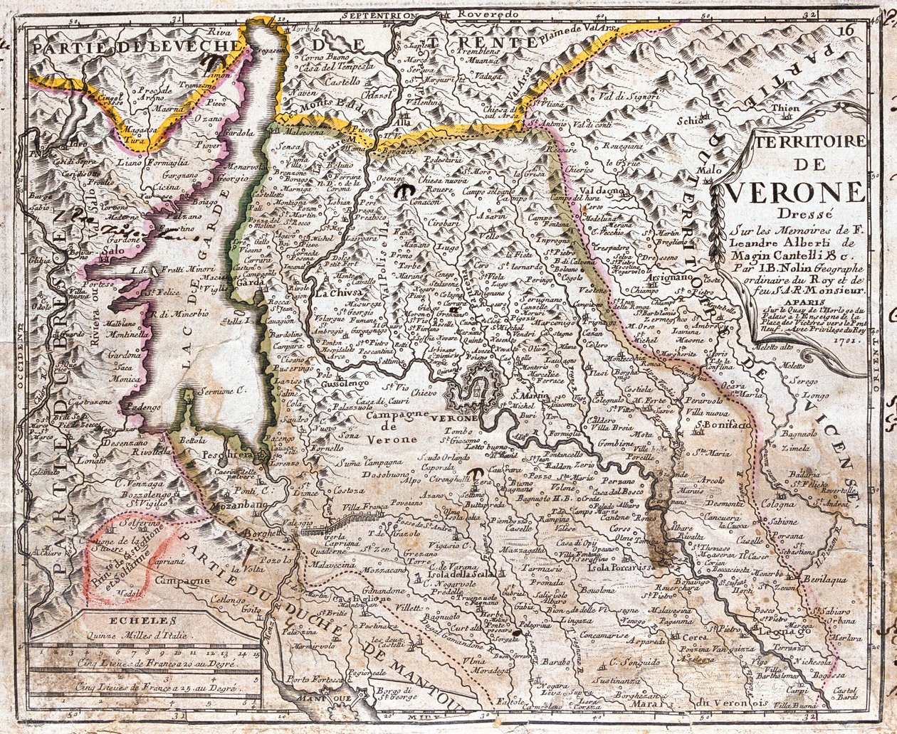 Verona topraklarının haritası (Veneto, İtalya) (gravür by Jean Baptiste Nolin