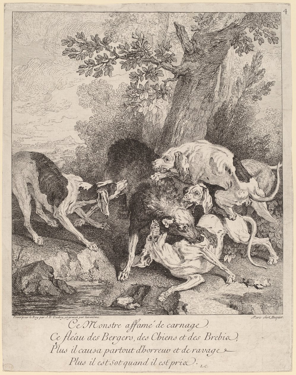Köpeklerin Saldırdığı Bir Kurt by Jean Baptiste Oudry
