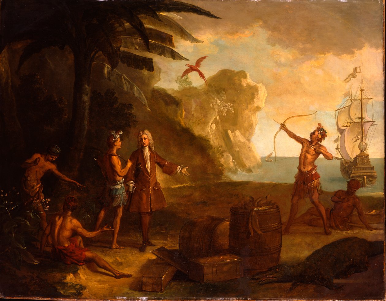 Amerika - Yerli Amerikalılarla bir varil tütün ve diğer mallar için pazarlık yapan Avrupalı bir tüccar, 1724 by Jean Baptiste Oudry