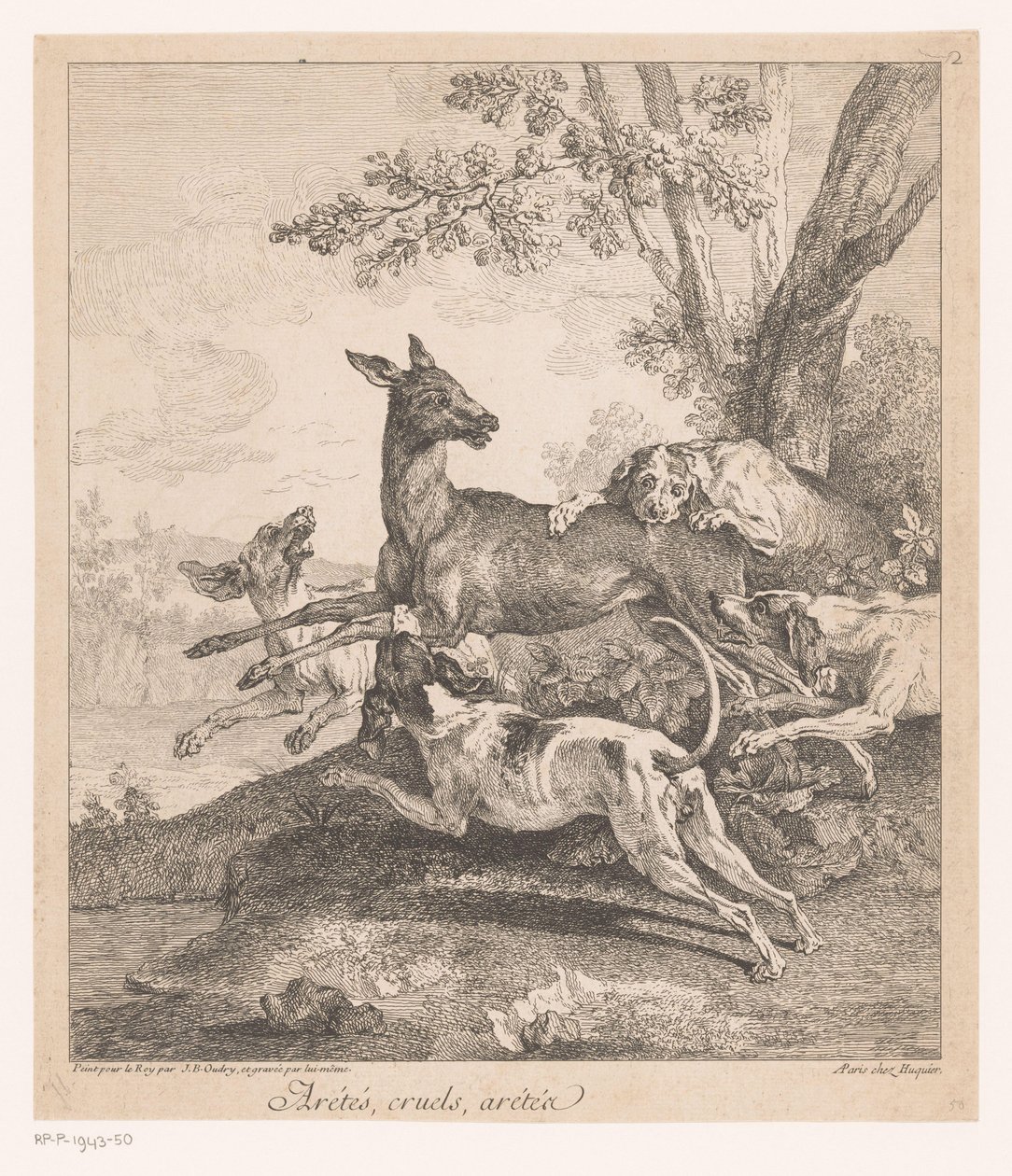 Av köpeklerinin saldırısına uğrayan geyik Arétés, zalimler, arétéz (...) (nesne üzerine başlık) Av sahneleri (dizi başlığı) by Jean Baptiste Oudry