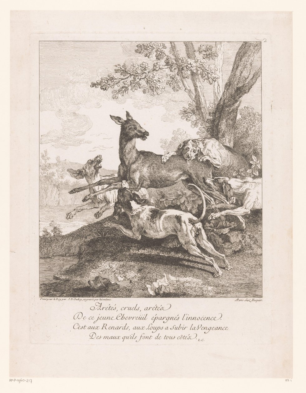 Av köpeklerinin saldırısına uğrayan geyik Arrêtés, zalimler, arrêtez (...) (nesne üzerindeki başlık) Av sahneleri (dizi adı) by Jean Baptiste Oudry