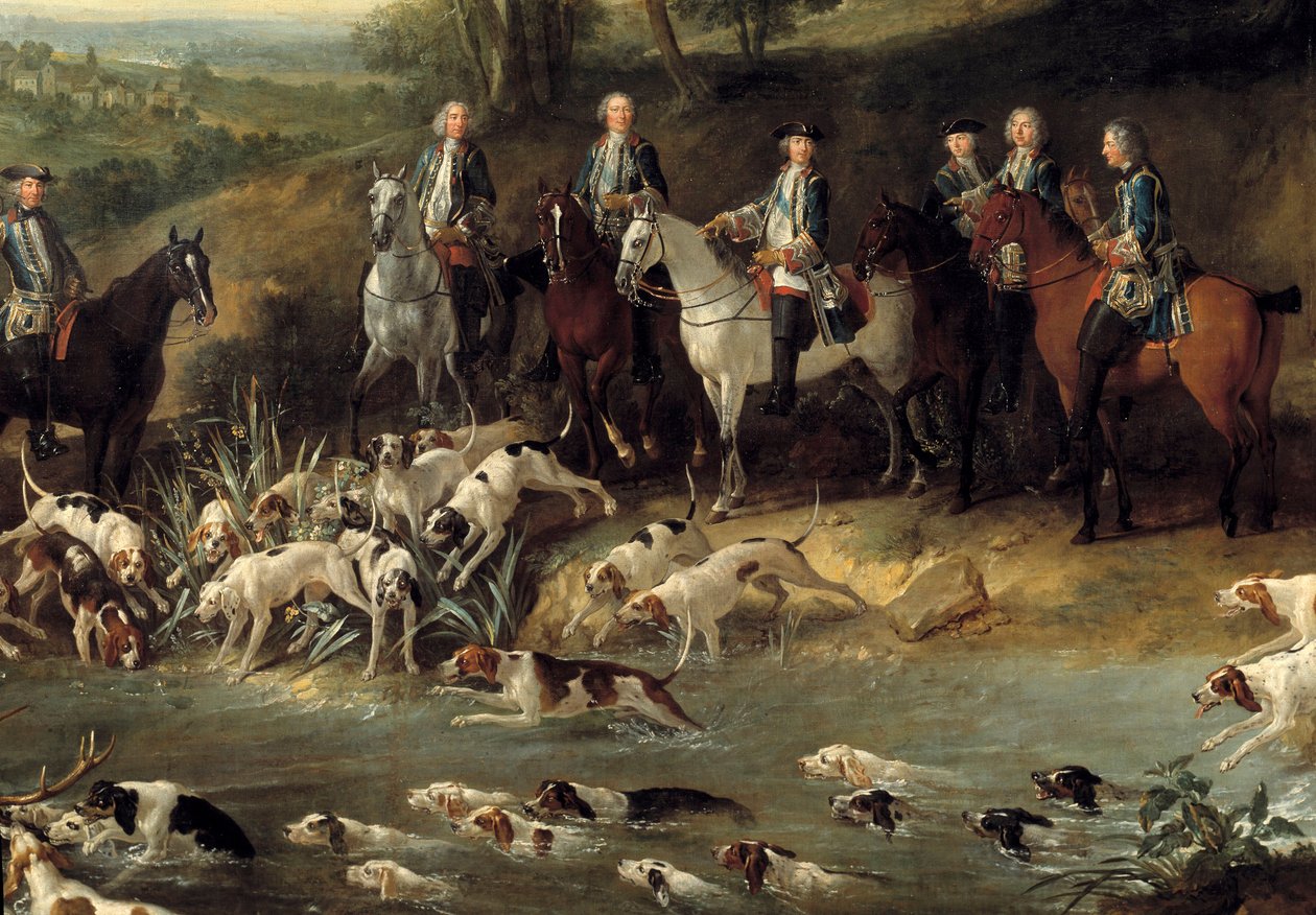 Kral Louis XV, 1730'da Saint Germain ormanında geyik avlıyor. Detay. Jean Baptiste Oudry (1686-1755) 1730 Toulouse, Musee des Augustins tarafından yapılan tablo by Jean Baptiste Oudry