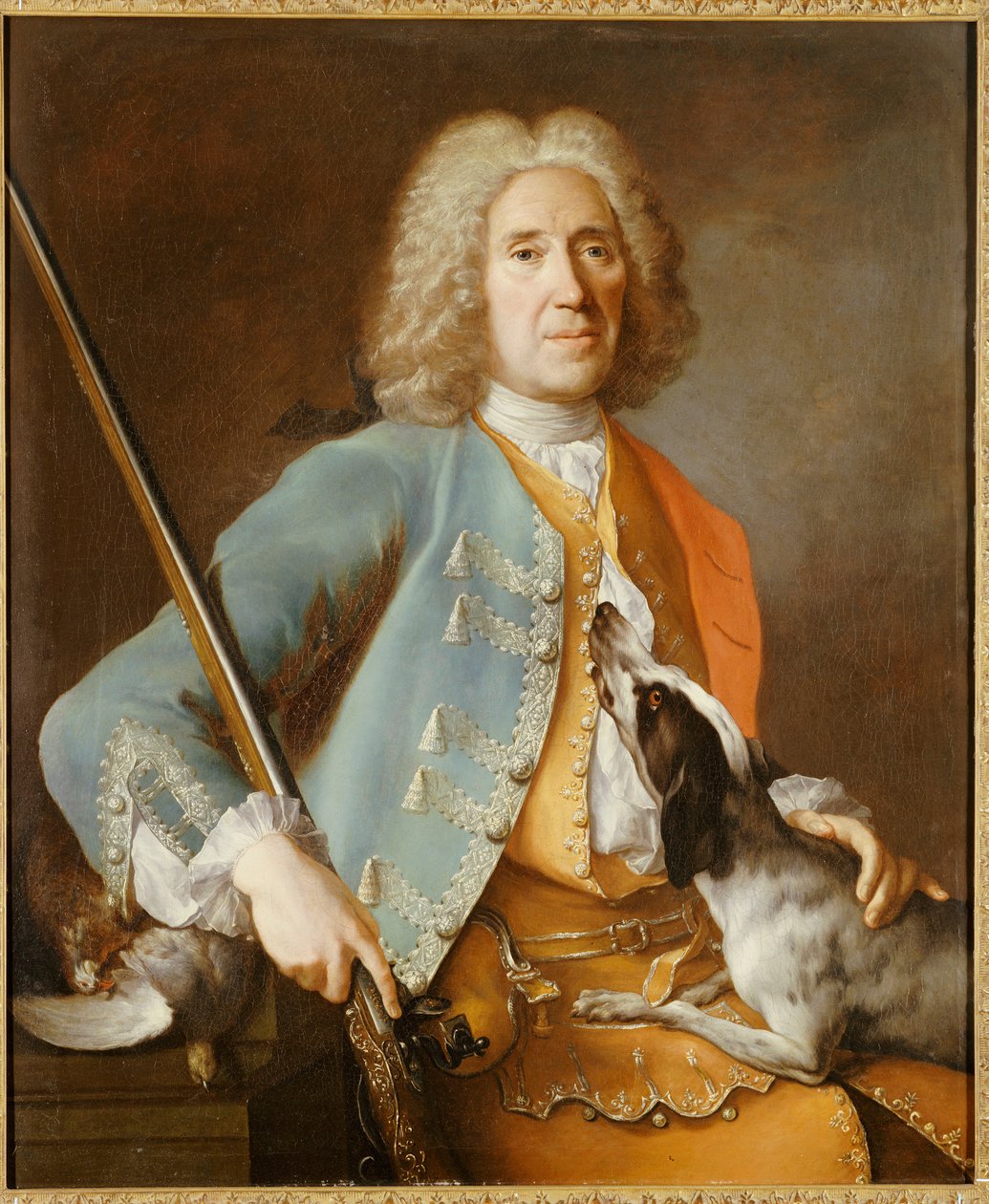 Tazı ile silah tutan bir sporcunun portresi by Jean Baptiste Oudry
